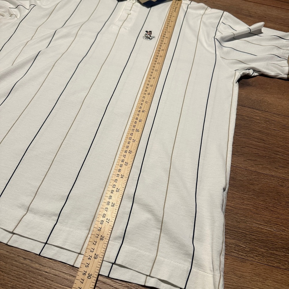 Vintage Boast White Pinstripe Mickey Mouse Polo Shirt Mens XL - Picture 6 of 6